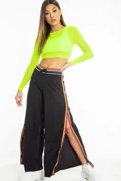 Rebellious Fashion Neon Green Mesh Long Sleeve Crop Top - Presley
