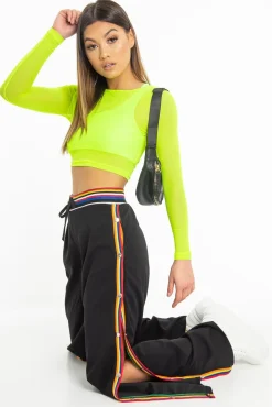 Rebellious Fashion Neon Green Mesh Long Sleeve Crop Top - Presley