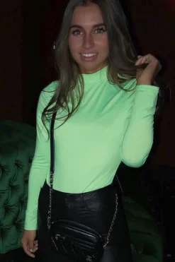 Rebellious Fashion Neon Green Slinky Bodysuit - Allison