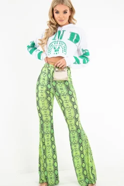 Rebellious Fashion Neon Green Snake Print Flared Trousers - Mianna