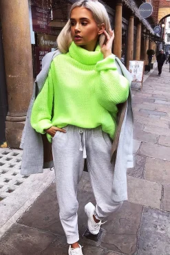 Rebellious Fashion Neon Lime Green Roll Neck Jumper Dress - Freylynn