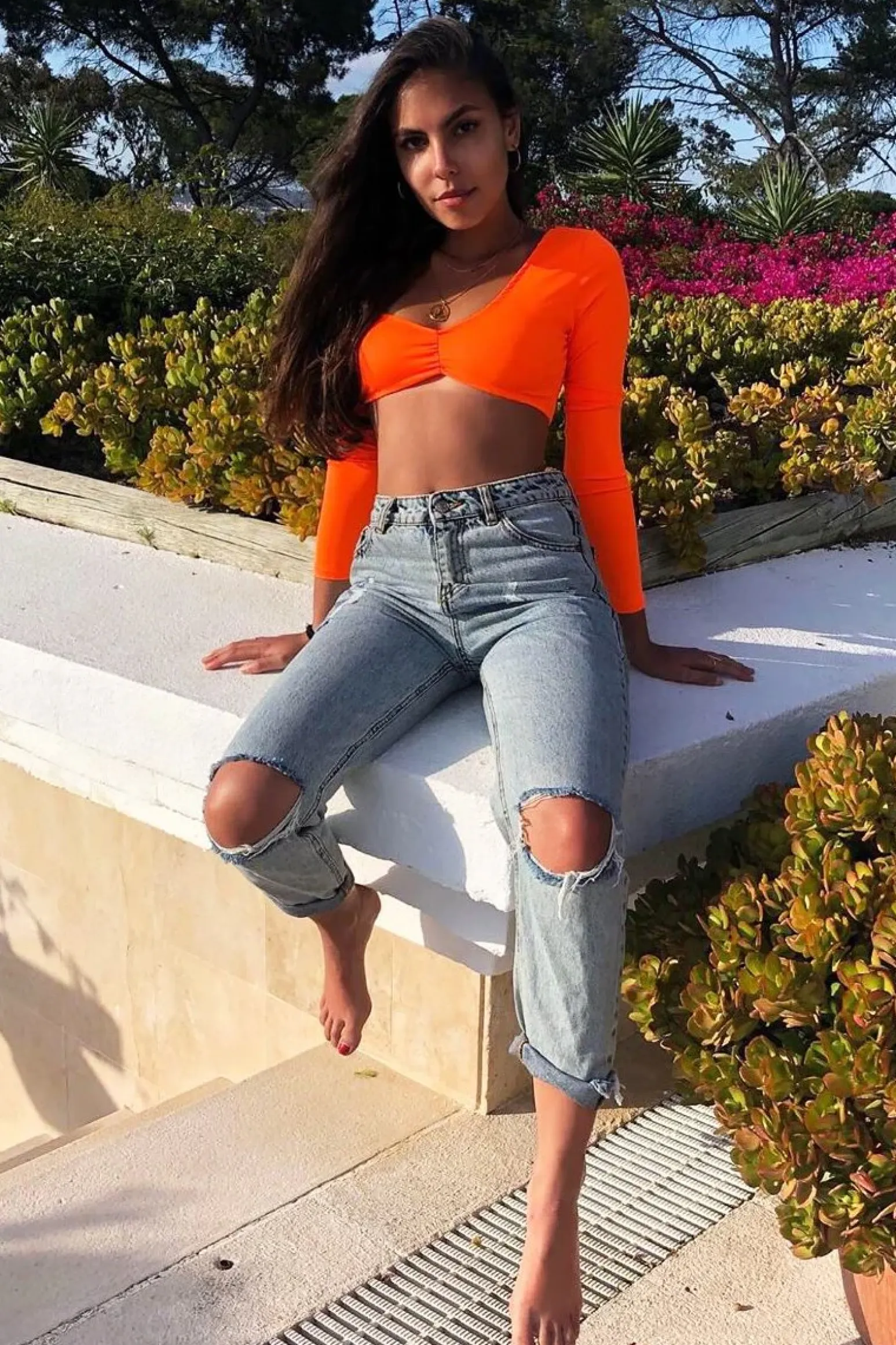 Rebellious Fashion Neon Orange Asymmetric Crop Top - Nicki