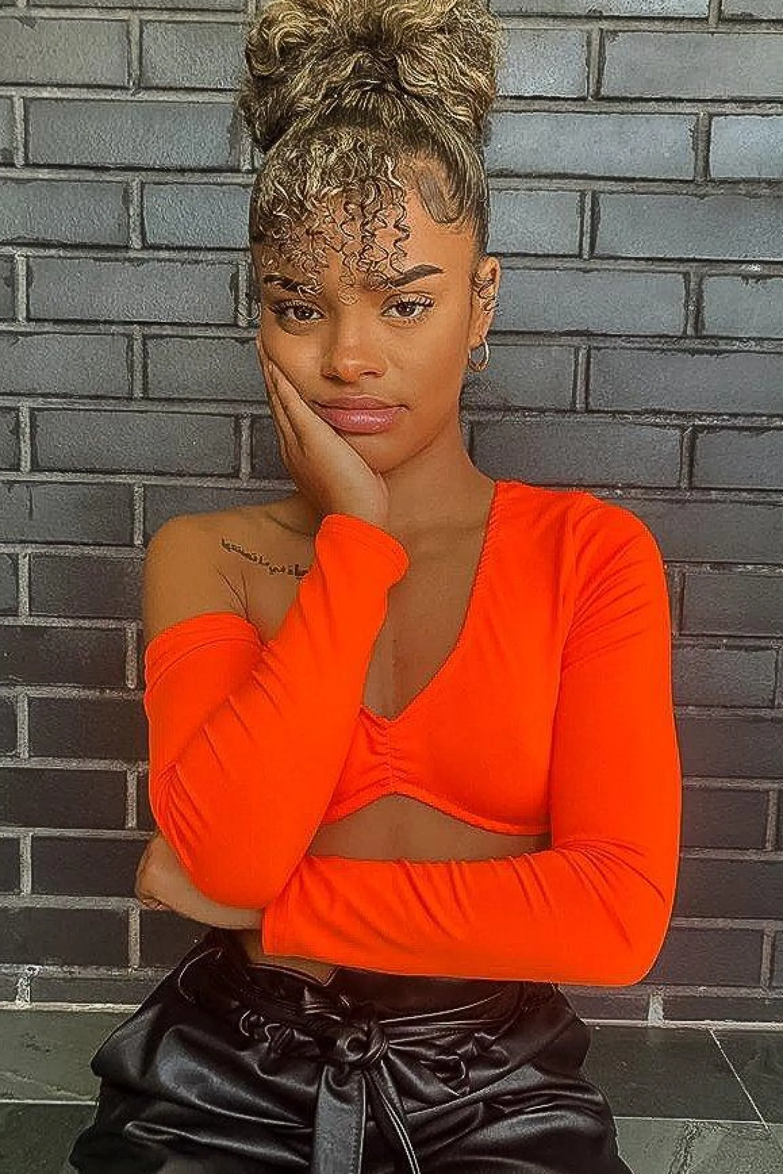 Rebellious Fashion Neon Orange Asymmetric Crop Top - Nicki