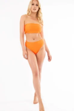Rebellious Fashion Neon Orange Bandeau High Waist Bikini - Freya