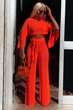 Rebellious Fashion Neon Orange Chunky Knit Loungewear Set - Harper