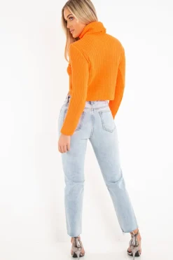 Rebellious Fashion Neon Orange Roll Neck Knit Jumper - Nickole