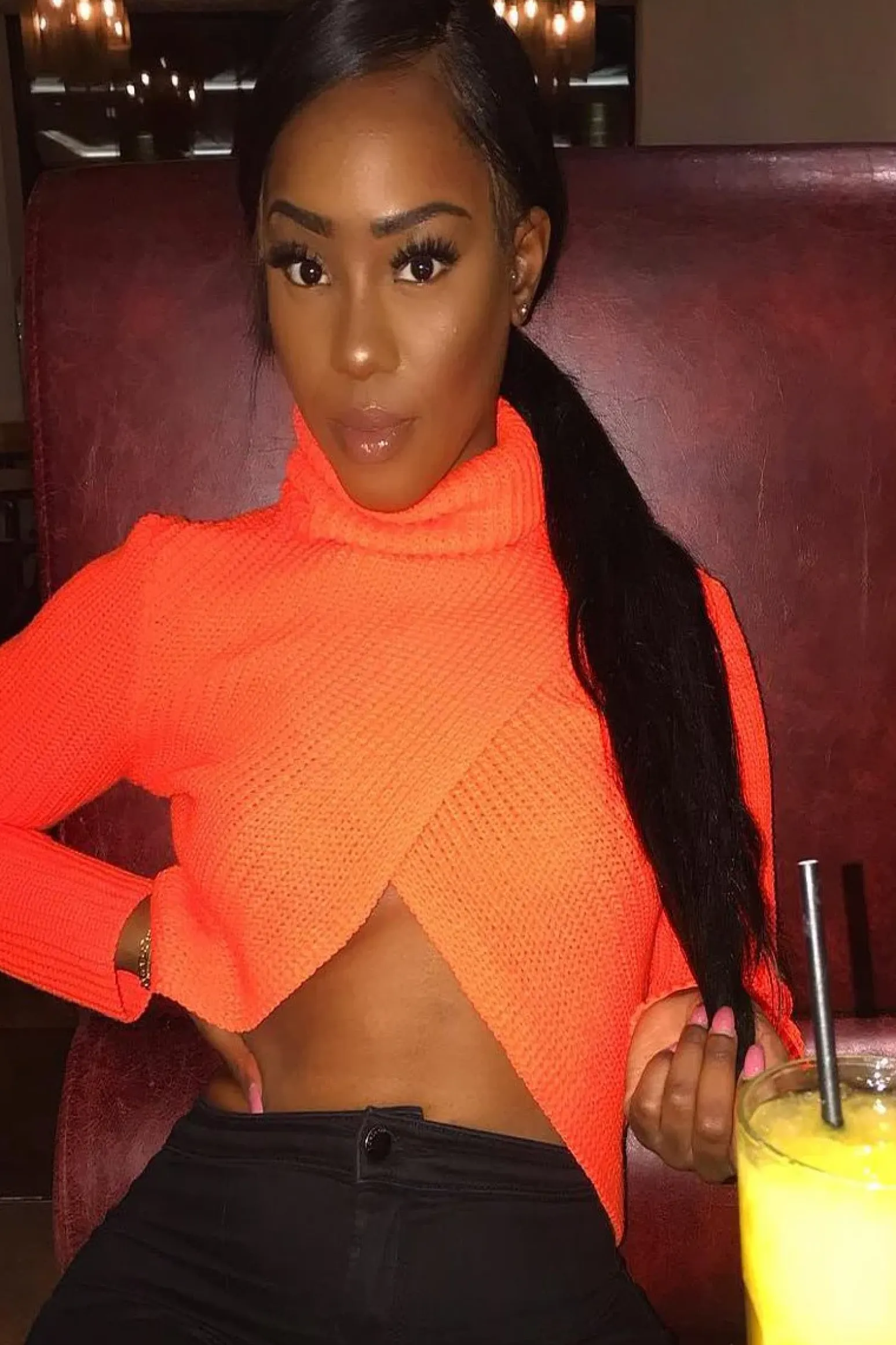 Rebellious Fashion Neon Orange Roll Neck Knit Jumper - Nickole
