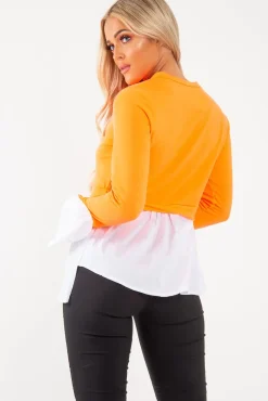 Rebellious Fashion Neon Orange Shirt Insert Crew Neck Jumper - Kamilla