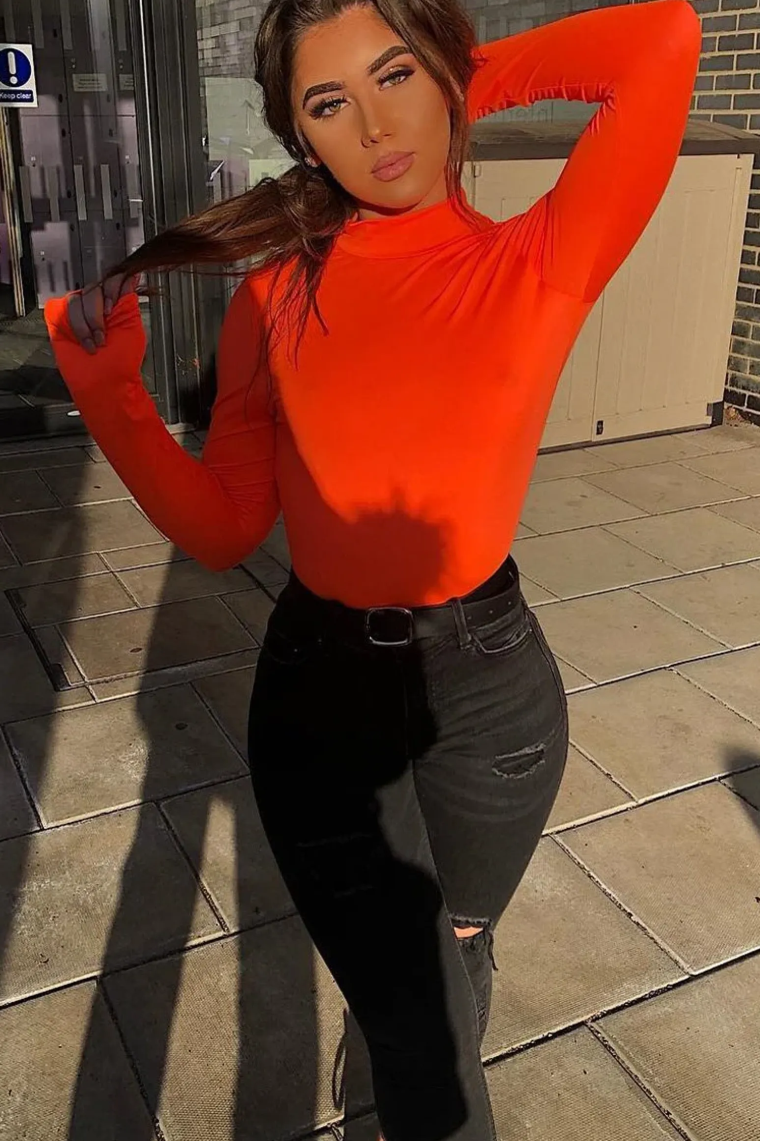 Rebellious Fashion Neon Orange Slinky Bodysuit - Allison