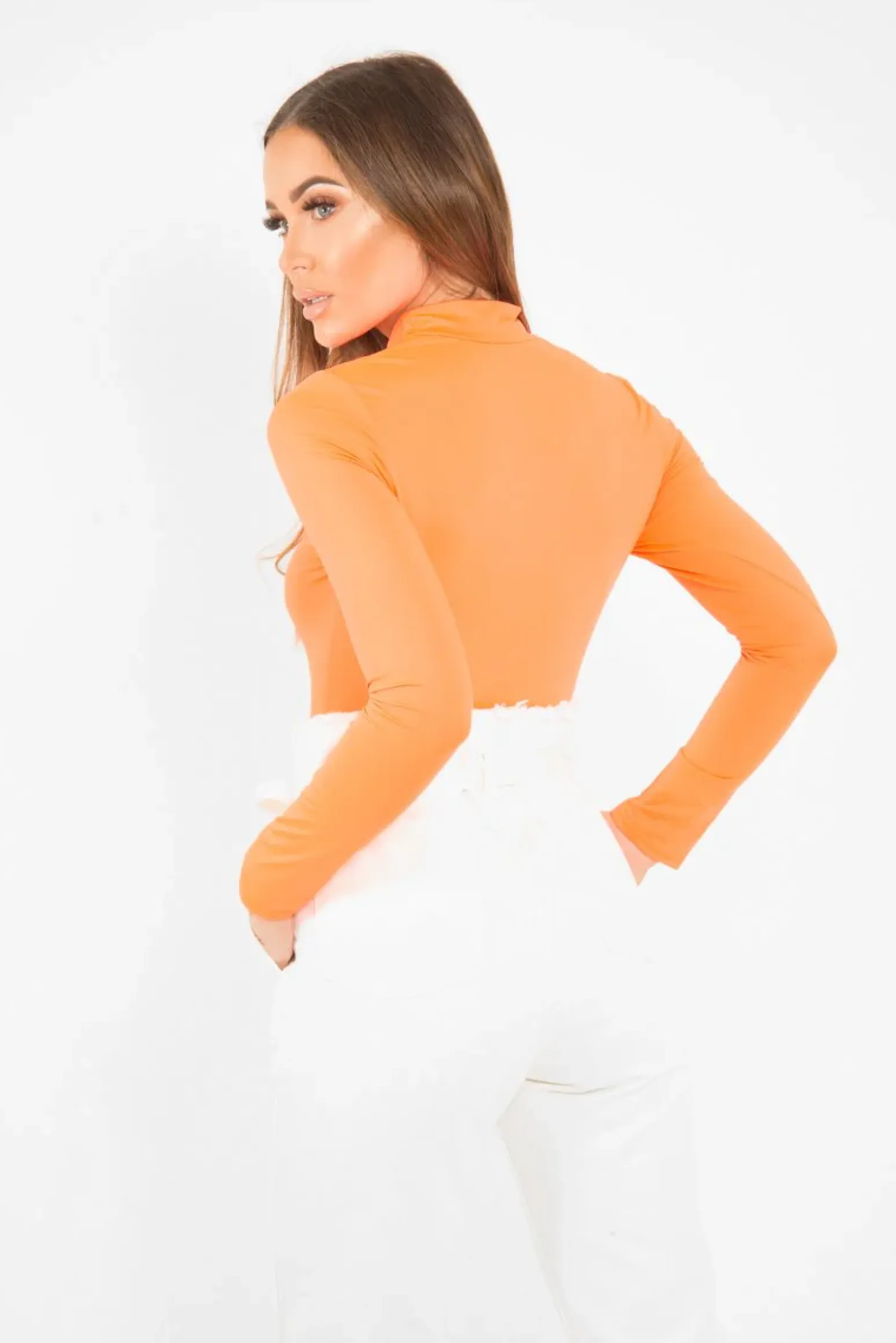 Rebellious Fashion Neon Orange Slinky Bodysuit - Allison