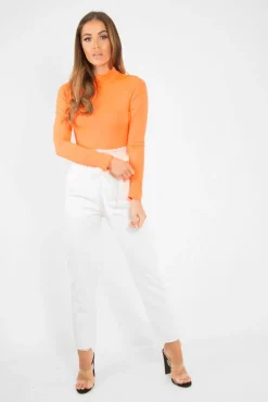 Rebellious Fashion Neon Orange Slinky Bodysuit - Allison