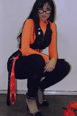 Rebellious Fashion Neon Orange Slinky Bodysuit - Allison
