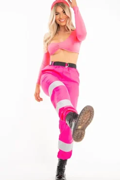 Rebellious Fashion Neon Pink Asymmetric Crop Top - Nicki