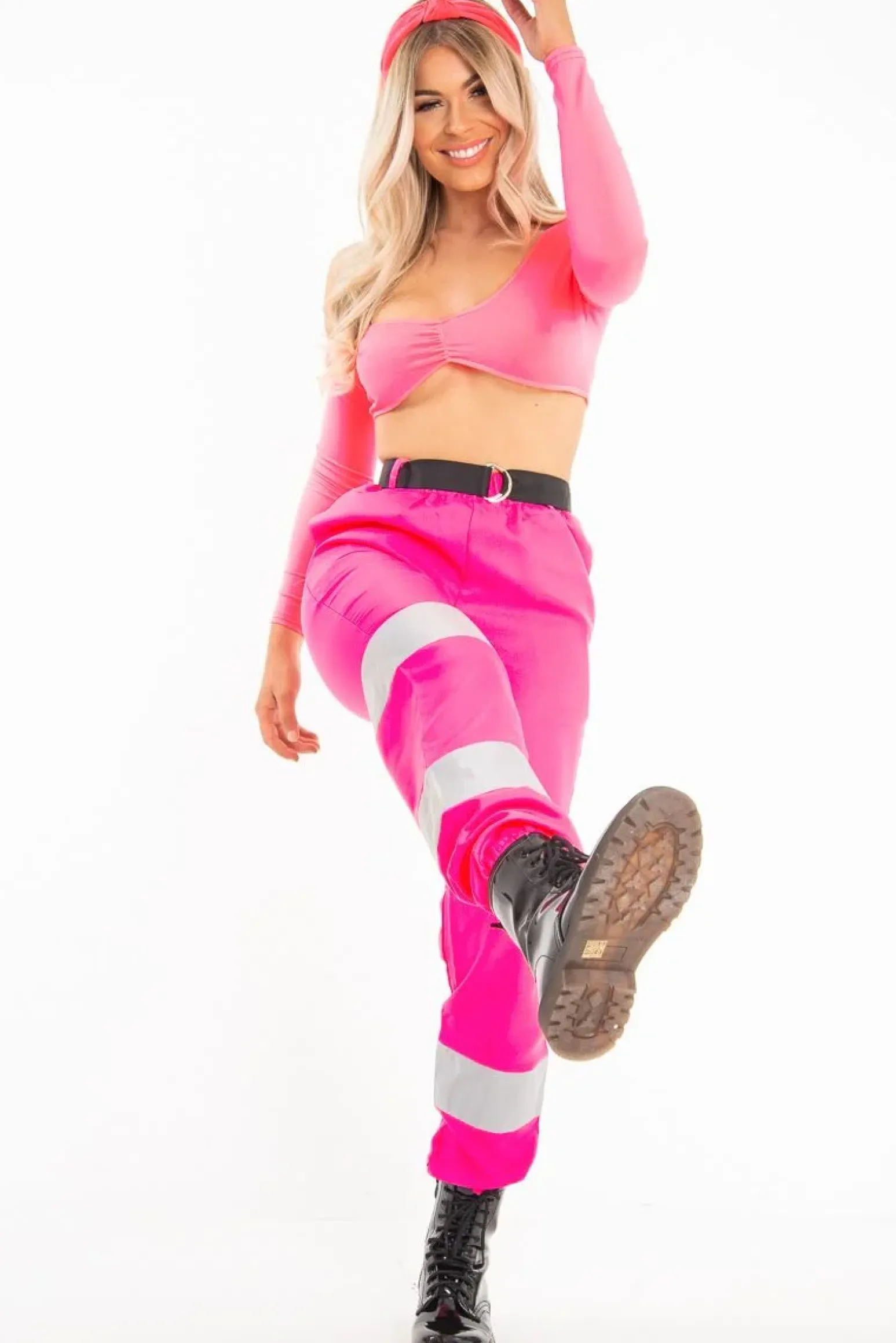 Rebellious Fashion Neon Pink Asymmetric Crop Top - Nicki