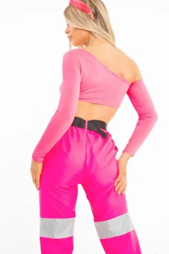 Rebellious Fashion Neon Pink Asymmetric Crop Top - Nicki