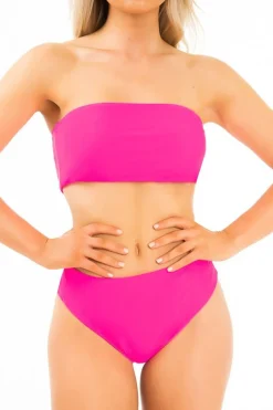 Rebellious Fashion Neon Pink Bandeau High Waist Bikini - Freya