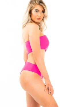 Rebellious Fashion Neon Pink Bandeau High Waist Bikini - Freya