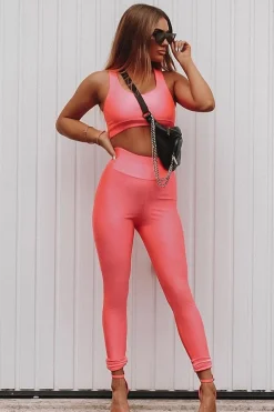 Rebellious Fashion Neon Pink Crop Bralet Leggings Co-Ord - Erinn