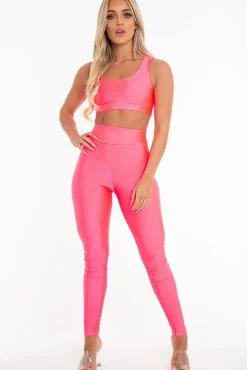 Rebellious Fashion Neon Pink Crop Bralet Leggings Co-Ord - Erinn