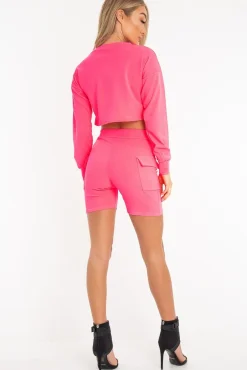 Rebellious Fashion Neon Pink Crop Top And Shorts Co-ord Set - Fina