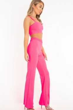 Rebellious Fashion Neon Pink Crop Top and Trousers Co-ord Set - Kimmy