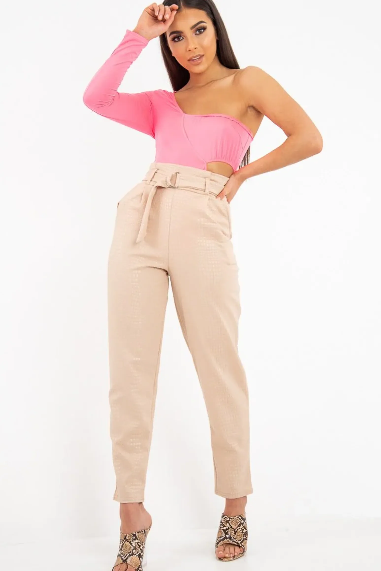 Rebellious Fashion Neon Pink One Sleeve Cut Out Bodysuit - Lyana