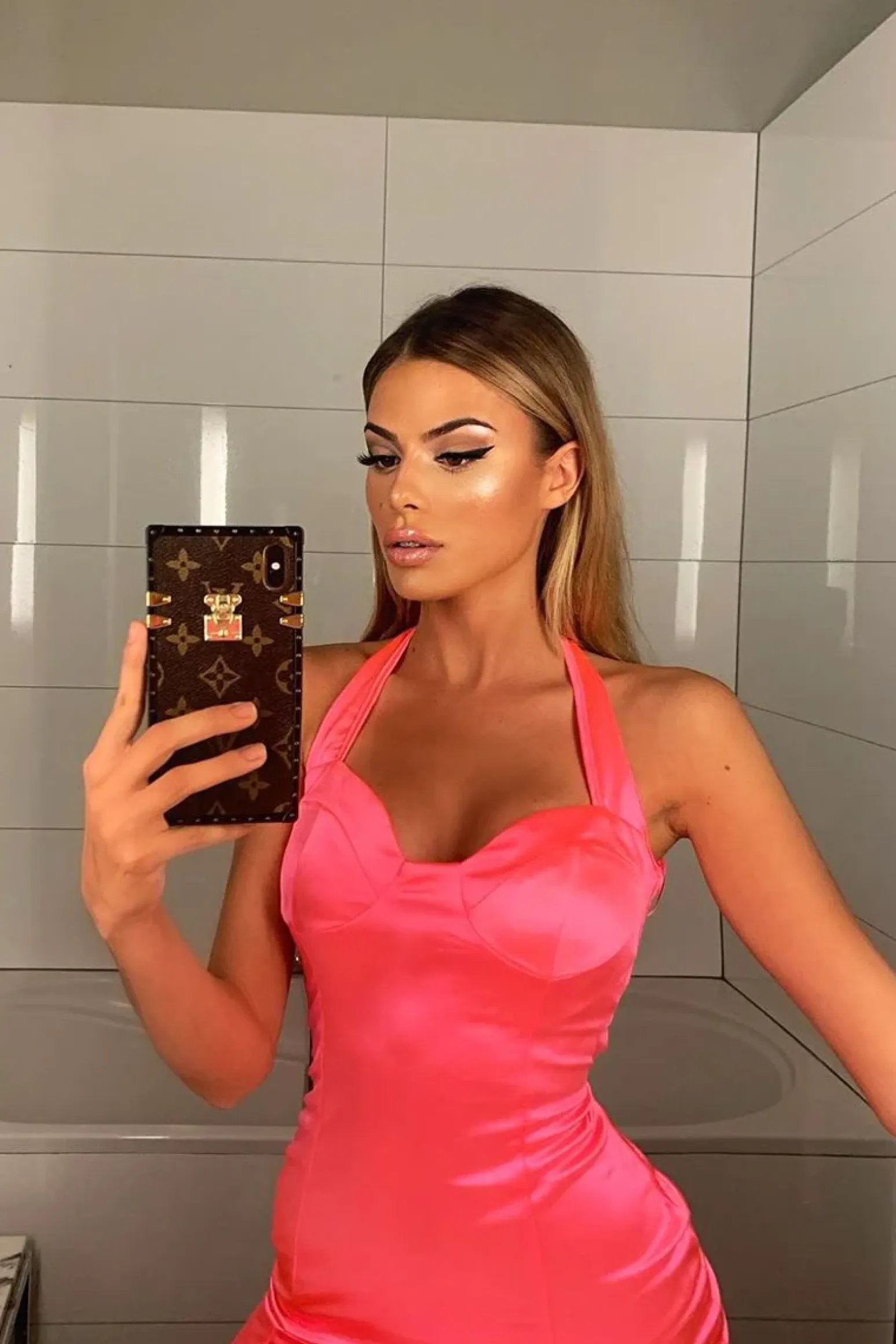 Rebellious Fashion Neon Pink Satin Cup Detail Mini Dress - Jenna