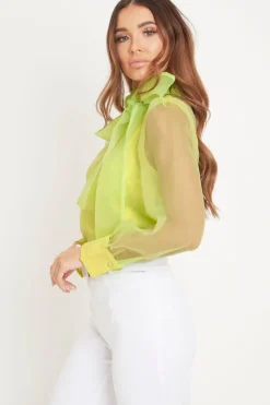Rebellious Fashion Neon Yellow Mesh Balloon Sleeve Blouse - Elvina