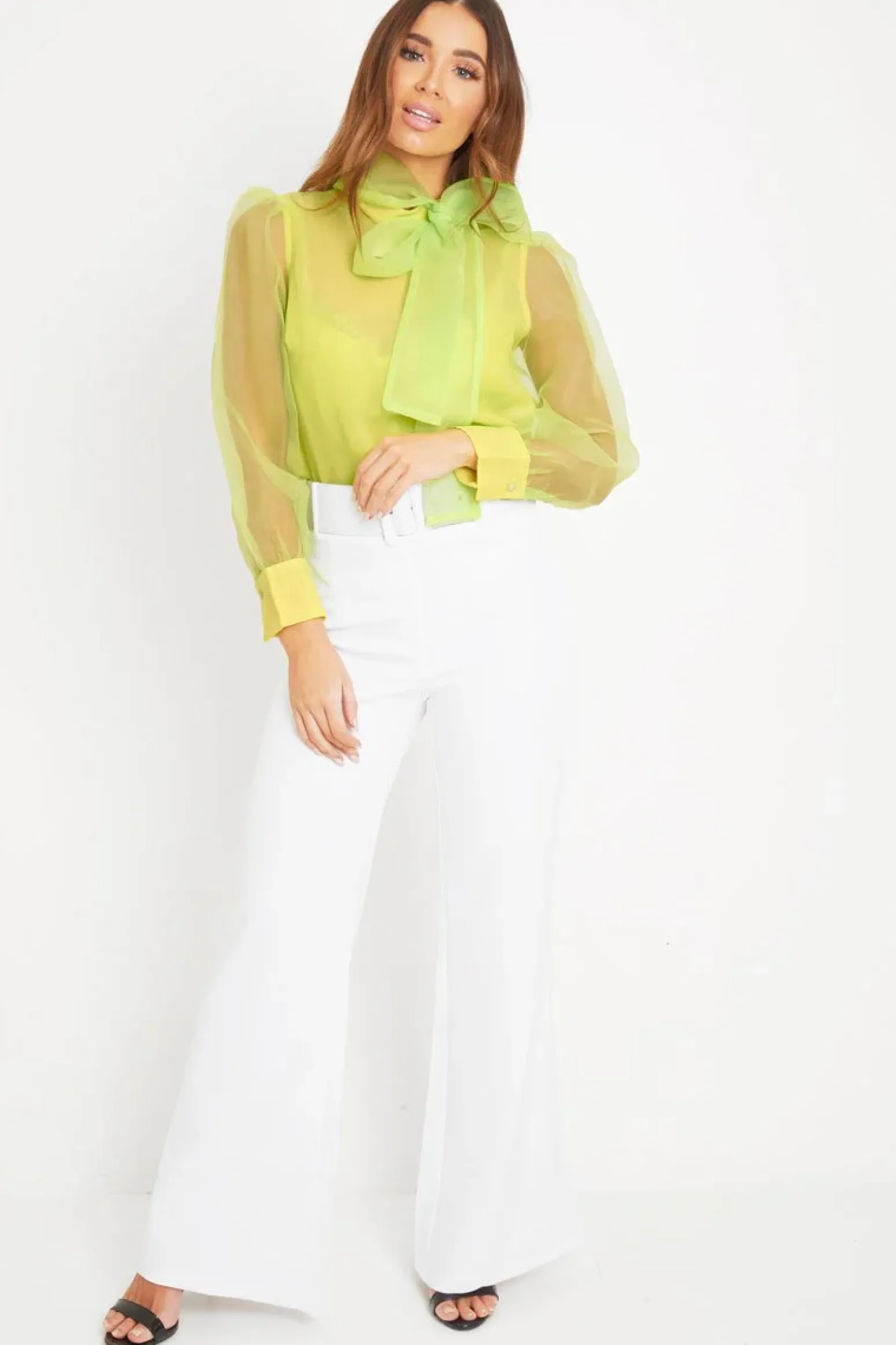 Rebellious Fashion Neon Yellow Mesh Balloon Sleeve Blouse - Elvina