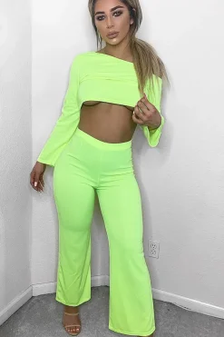 Rebellious Fashion Neon Yellow Off Shoulder Loungewear Set - Emarie