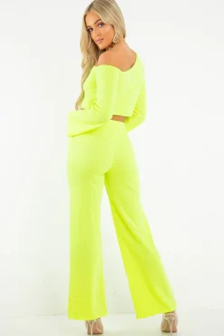 Rebellious Fashion Neon Yellow Off Shoulder Loungewear Set - Emarie