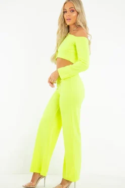 Rebellious Fashion Neon Yellow Off Shoulder Loungewear Set - Emarie