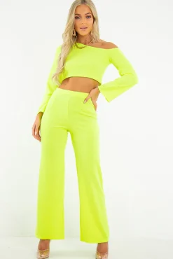 Rebellious Fashion Neon Yellow Off Shoulder Loungewear Set - Emarie