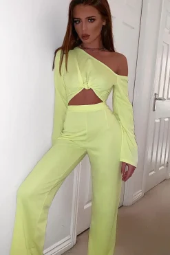 Rebellious Fashion Neon Yellow Off Shoulder Loungewear Set - Emarie