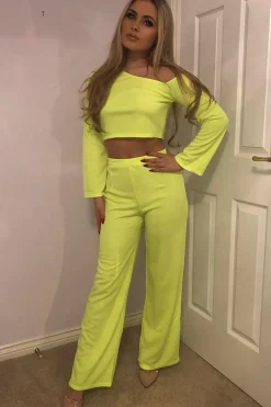 Rebellious Fashion Neon Yellow Off Shoulder Loungewear Set - Emarie