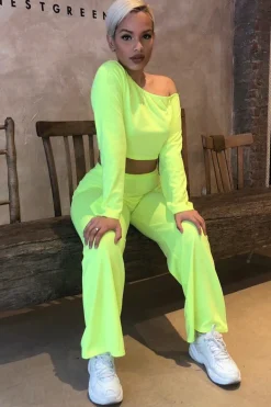 Rebellious Fashion Neon Yellow Off Shoulder Loungewear Set - Emarie