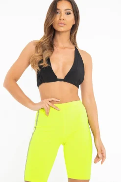 Rebellious Fashion Neon Yellow Reflective Stripe Side Cycling Shorts - Betty