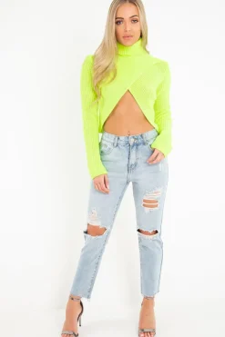 Rebellious Fashion Neon Yellow Roll Neck Knit Jumper - Nickole