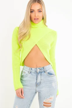 Rebellious Fashion Neon Yellow Roll Neck Knit Jumper - Nickole