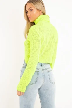 Rebellious Fashion Neon Yellow Roll Neck Knit Jumper - Nickole
