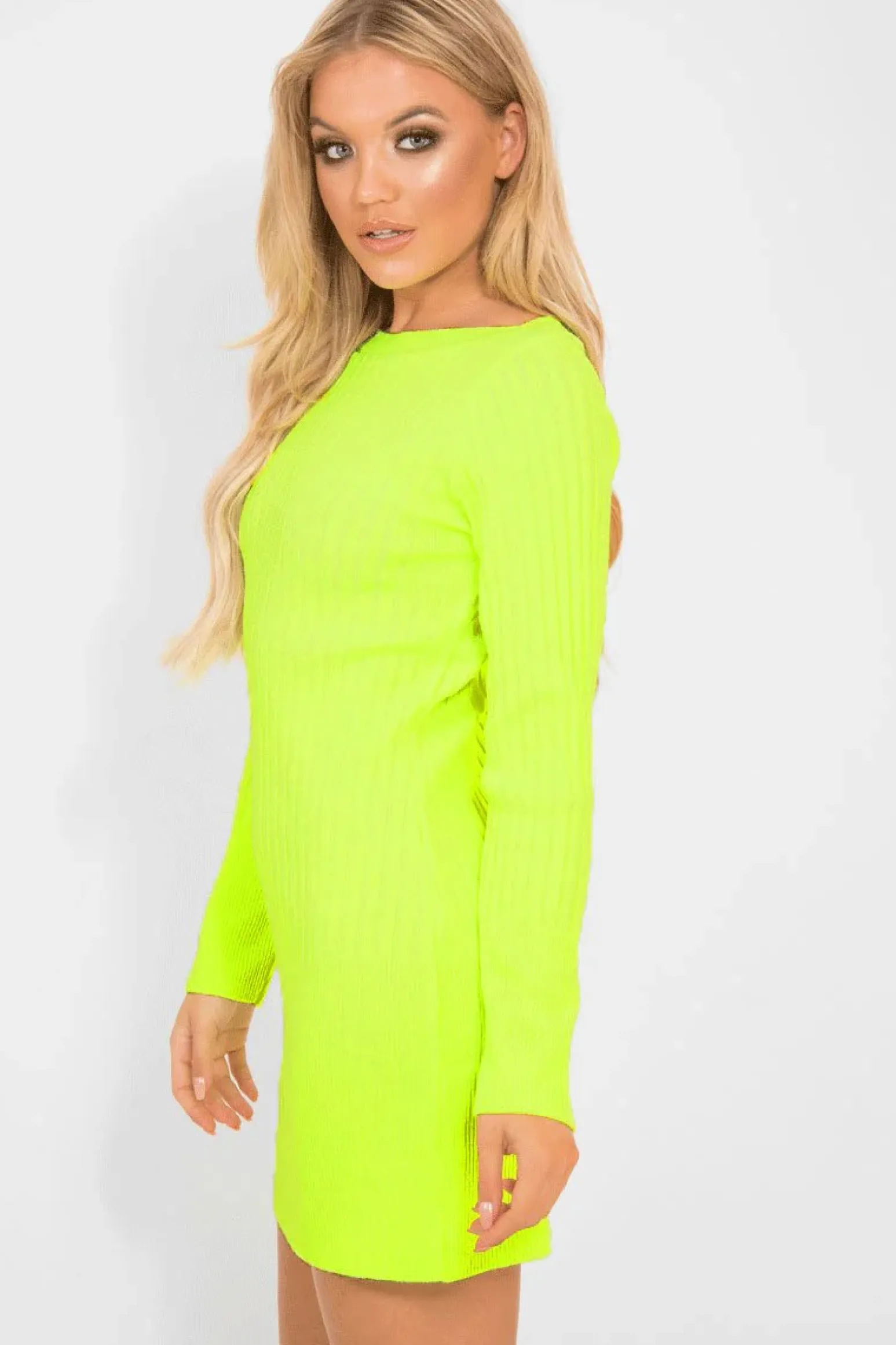 Rebellious Fashion Neon Yellow Slash Neck Jumper Dress - Jeslyn