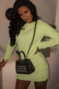 Rebellious Fashion Neon Yellow Slash Neck Jumper Dress - Jeslyn