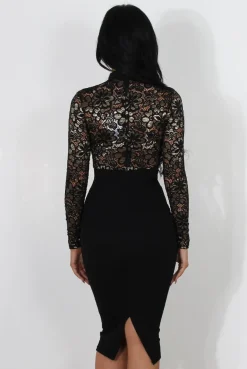 Rebellious Fashion Neriah Black High Neck Lace Bodycon Dress