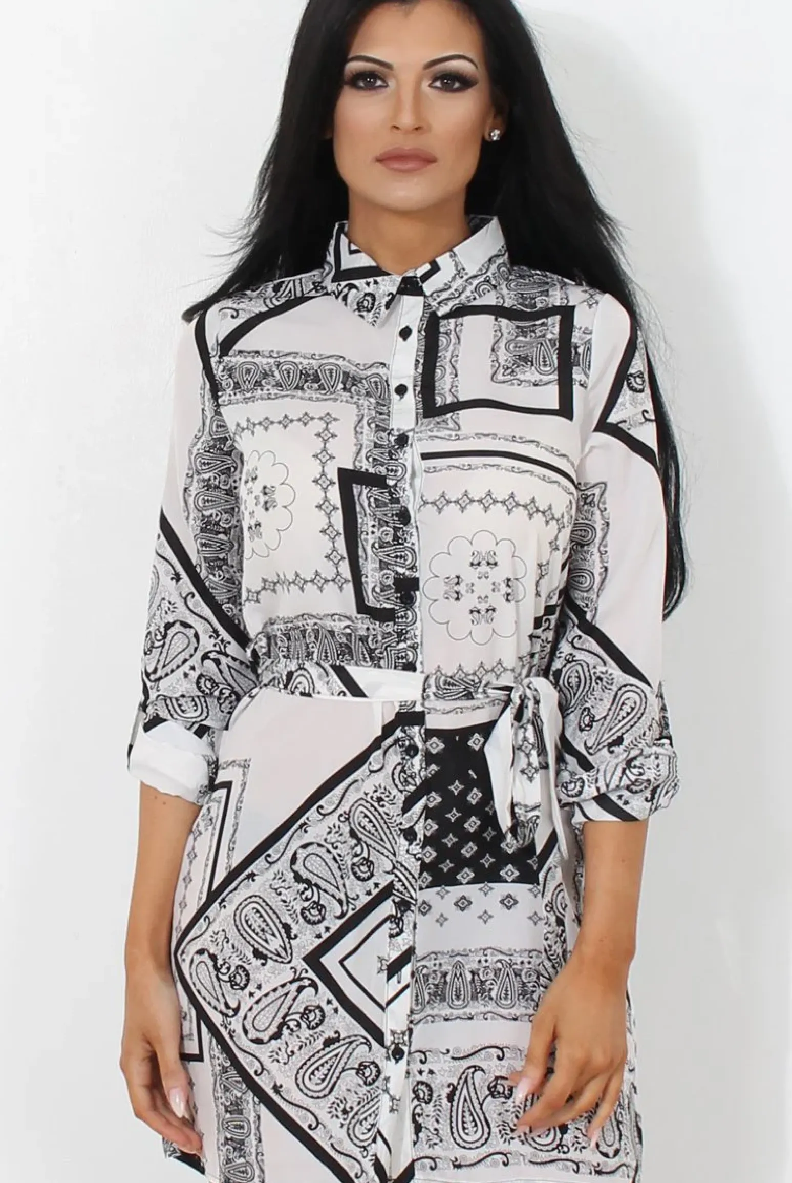 Rebellious Fashion Neve White Paisley Print Shirt Dress