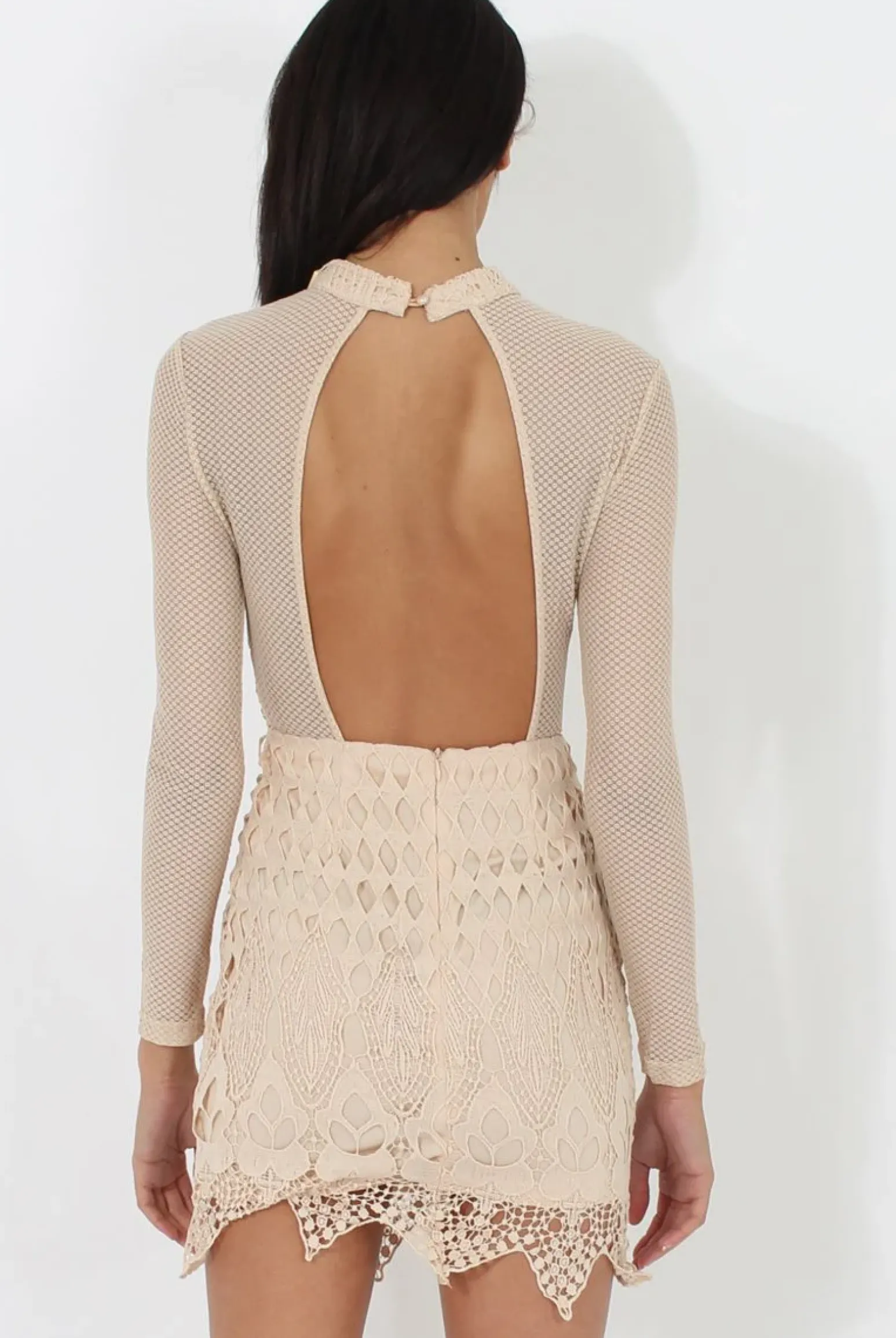 Rebellious Fashion Nude Open Mesh Bodycon Dress - Ida