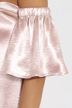 Rebellious Fashion Nude Pink Metallic Bardot Dress - Maria