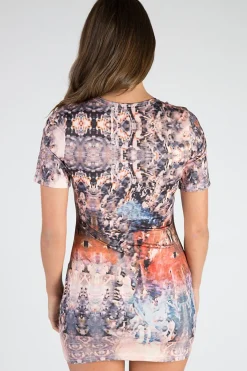 Rebellious Fashion Nude Printed Lace Up T-shirt Dress - Tasha