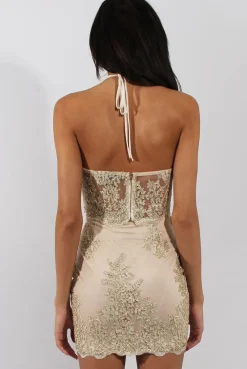 Rebellious Fashion Nude & Gold Embellished Co-ord - Norah