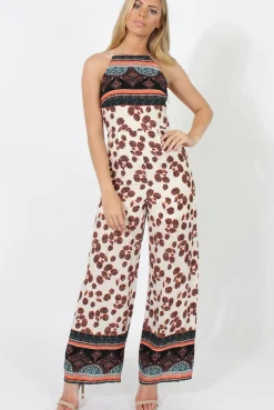 Rebellious Fashion Nude & Orange Pattern Jumpsuit - Constance