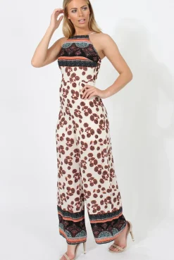 Rebellious Fashion Nude & Orange Pattern Jumpsuit - Constance